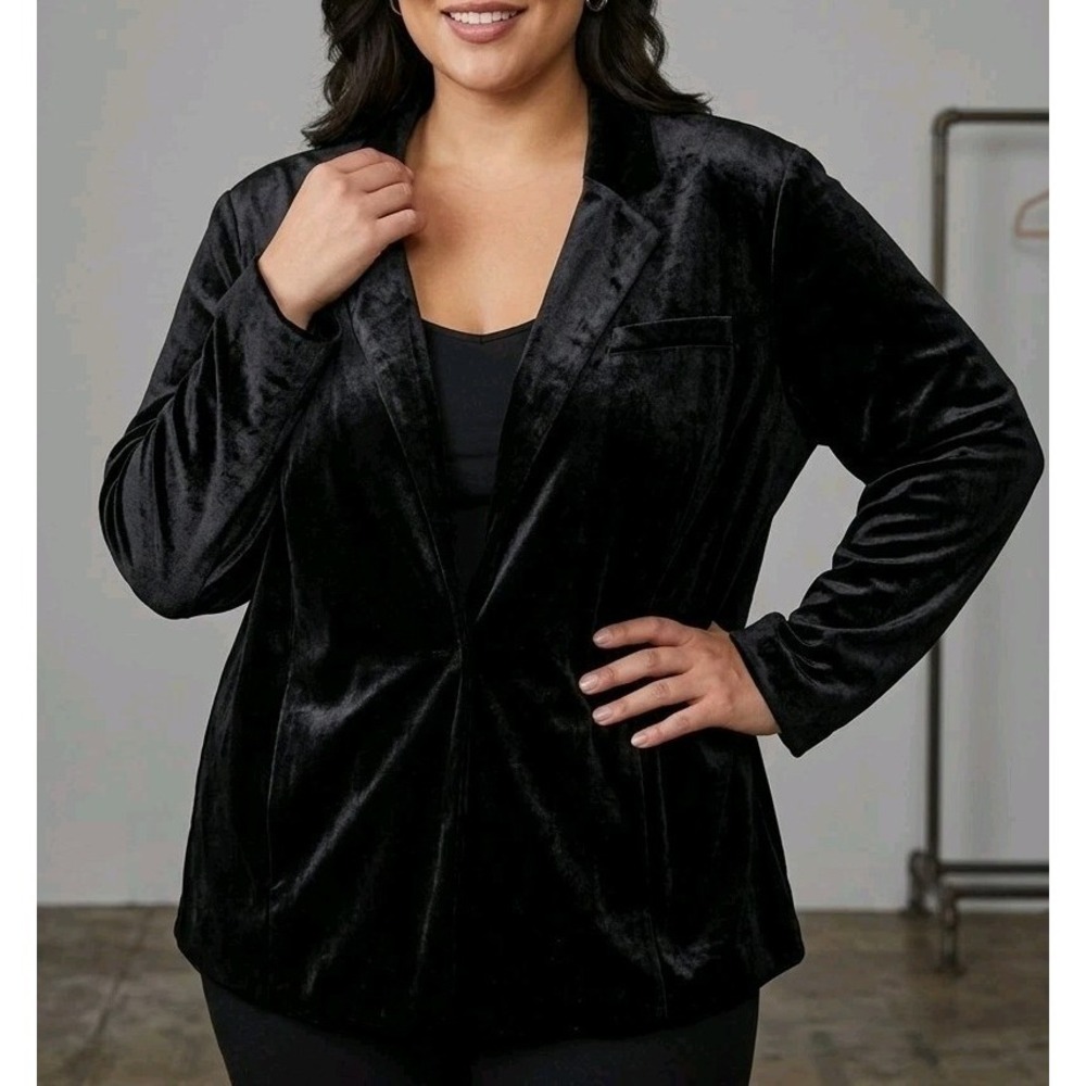 Ava & Viv Velvet Blazer Jacket Plus Size 3X‎ Black Career Evening Layer